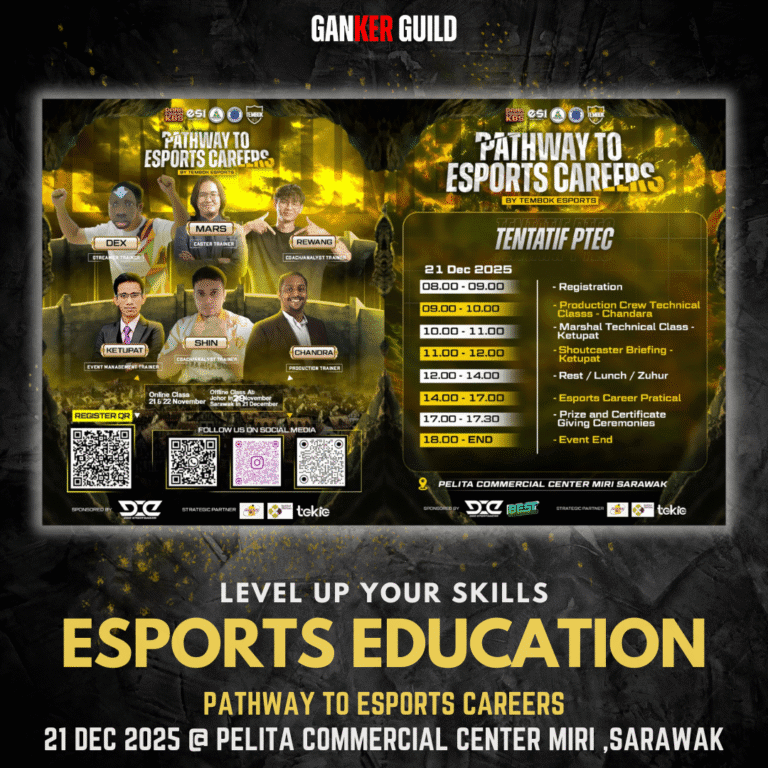 PTEC OFFLINE MIRI GANKER GUILD LEVEL UP YOUR SKILLS ESPORTS EDUCATION PATHWAY TO ESPORTS CAREERS 21 DEC 2025 @ PELITA COMMERCIAL CENTER MIRI, SARAWAK