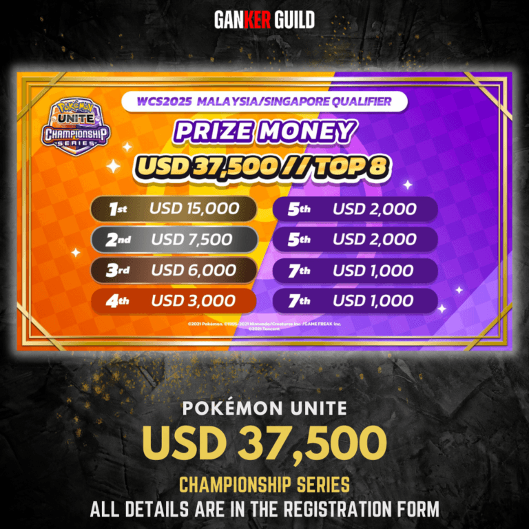 Championship Series Pokemon UNITE GANKER GUILD POKEMON UNITE USD 37,500 CHAMPIONSHIP SERIES ALL DETAILS ARE IN THE REGISTRATION FORM