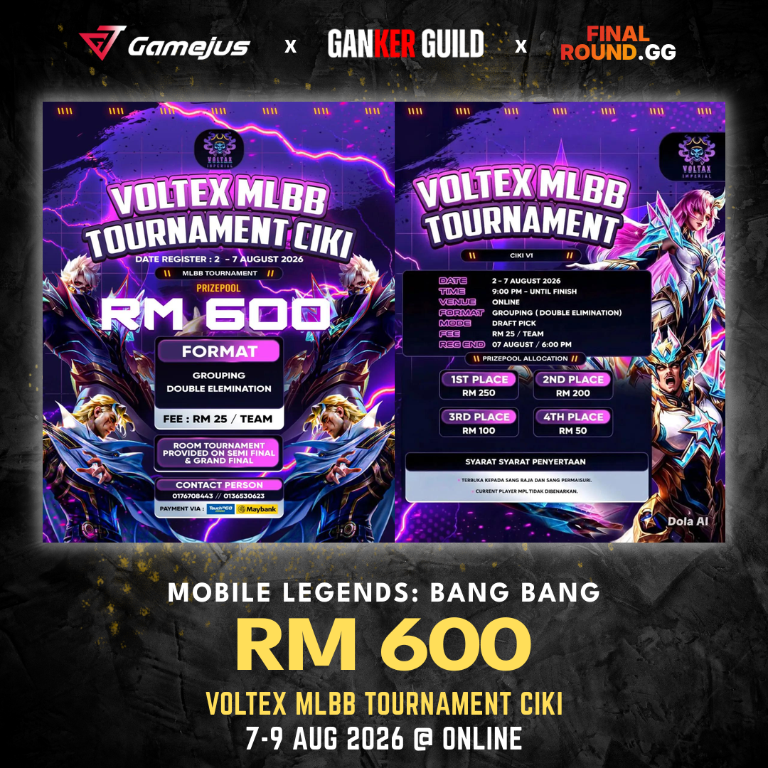 GAMEJUS X GANKER GUILD X FINAL ROUND.GG MOBILE LEGENDS BANG BANG RM 600 VOLTEX MLBB TOURNAMENT CIKI 7-9 AUG 2026 @ ONLINE