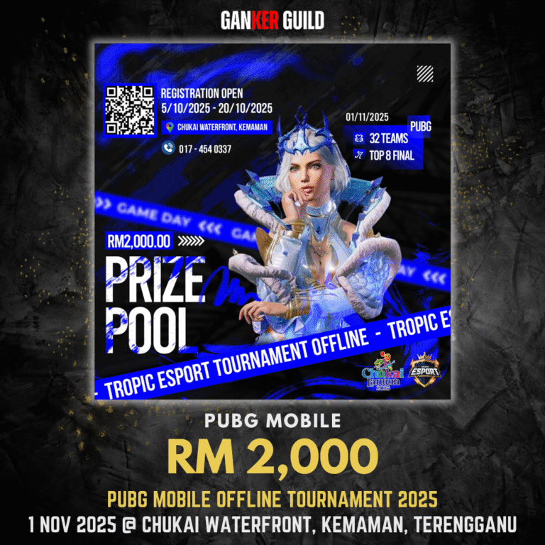 GANKER GUILD PUBG MOBILE RM 2,000 PUBG MOBILE RM 2,000 PUBG MOBILE OFFLINE TOURNAMENT 2025 1 NOVEMBER 2025 @ CHUKAI WATERFRONT, KEMAMAN, TERENGGANU