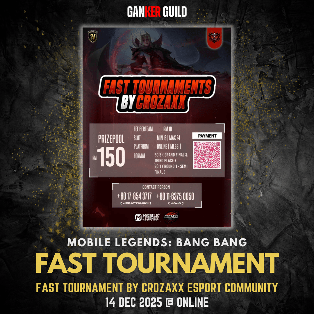 GANKER GUILD MOBILE LEGENDS BANG BANG FAST TOURNAMENT FAST TOURNAMENT BY CROZAXX ESPORT COMMUNITY 14 DECEMBER 2025 @ ONLINE