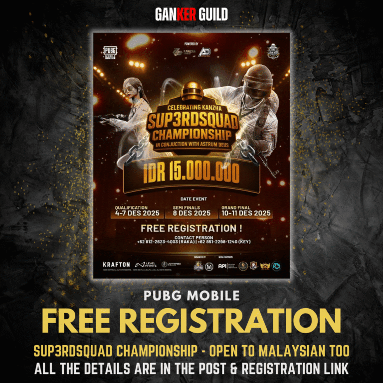 SUP3RDSQUAD CHAMPIONSHIP GANKER GUILD PUBG MOBILE FREE REGISTRATION SUP3RDSQUAD CHAMPIONSHIP OPEN TO MALAYSIAN TOO ALL THE DETAILS ARE IN THE POST REGISTRATION LINK