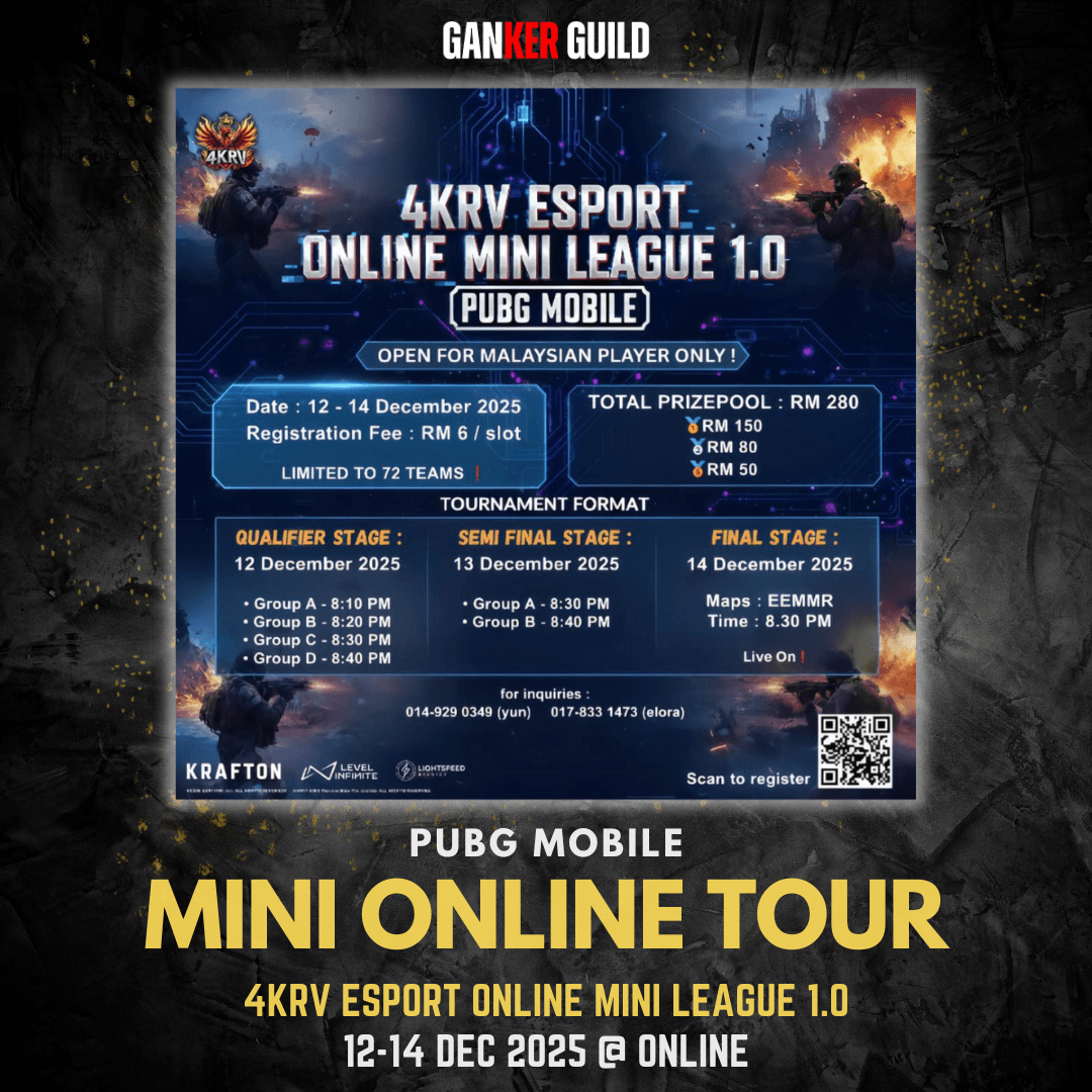 4KRV ESPORT ONLINE MINI LEAGUE 1.0 GANKER GUILD PUBG MOBILE MINI ONLINE TOUR 4KRV ESPORT ONLINE MINI LEAGUE 1.0 12-14 DEC 2025 @ ONLINE