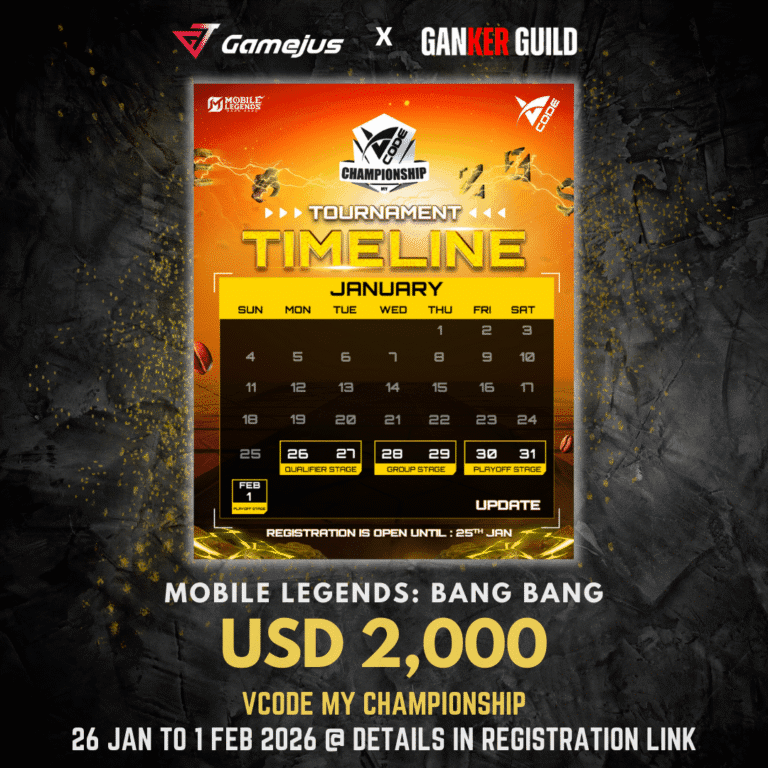 GAMEJUS X GANKER GUILD MOBILE LEGENDS BANG BANG USD 2,000 VCODE MY CHAMPIONSHIP 26 JAN TO 1 FEB 2026 @ DETAILS IN REGISTRATION LINK