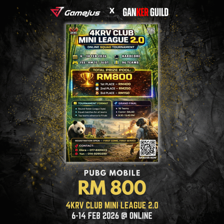GAMEJUS X GANKER GUILD PUBG MOBILE RM 800 4KRV CLUB MINI LEAGUE 2.0 6-14 FEB 2026 @ ONLINE