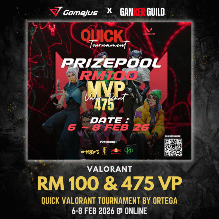VALORANT SHOWDOWN: Ortega's x DOA Quick Tournament GAMEJUS X GANKER GUILD VALORANT RM 100 & 475 VP QUICK VALORANT TOURNAMENT BY ORTEGA 6-8 FEB 2026 @ ONLINE