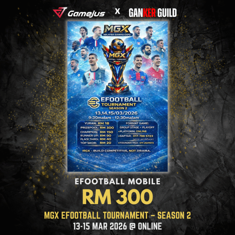 GAMEJUS X GANKER GUILD EFOOTBALL MOBILE RM 300 MGX EFOOTBALL TOURNAMENT - SEASON 2 13-15 MAR 2026 @ ONLINE