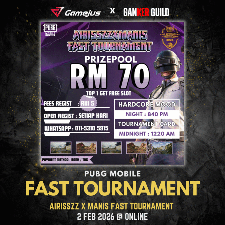 GAMEJUS X GANKER GUILD PUBG MOBILE FAST TOURNAMENT AIRISSZZ X MANIS FASTTOURNAMENT 2 FEB 2026 @ ONLIEN