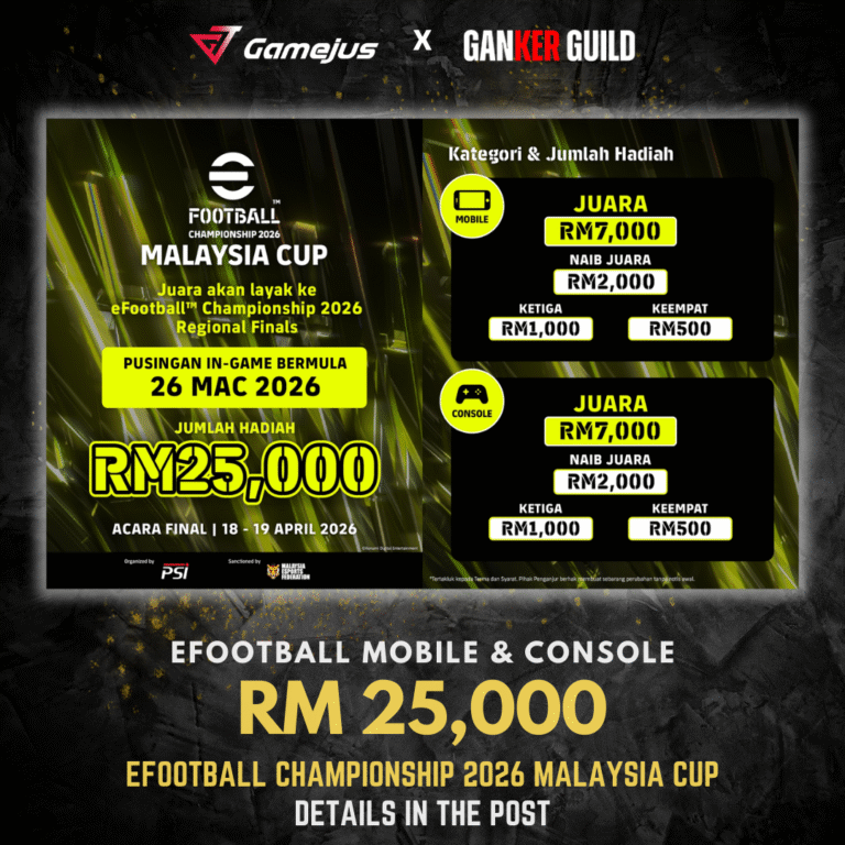 GAMEJUS X GANKER GUILD EFOOTBALL MOBILE & CONSOLE RM 25,000 EFOOTBALL CHAMPIONSHIP 2026 MALAYSIA CUP DETAILS IN THE POST