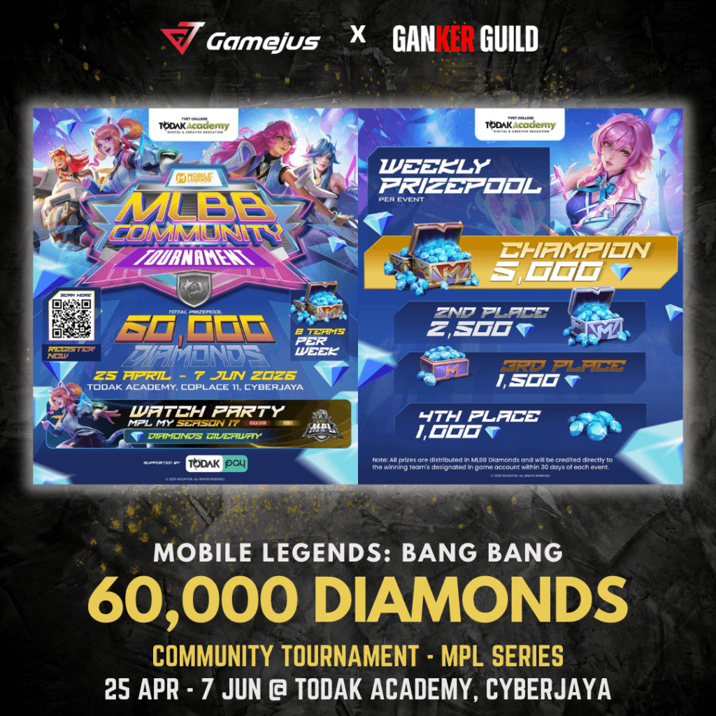 GAMEJUS X GANKER GUILD MOBILE LEGENDS BANG BANG 60,000 DIAMONDSCOMMUNITY TOURNAMENT - MPL SERIES 25 APR - 7 JUN @ TODAK ACADEMY, CYBERJAYA