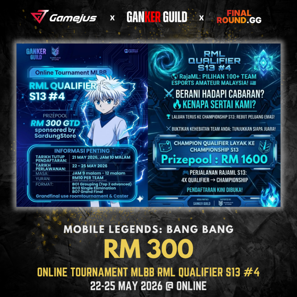 GAMEJUS X GANKER GUILD X FINAL ROUND.GG MOBILE LEGENDS BANG BANG RM 300 ONLINE TOURNAMENT MLBB RML QUALIFIER S13 #4 22-25 MAY 2026 @ ONLINE
