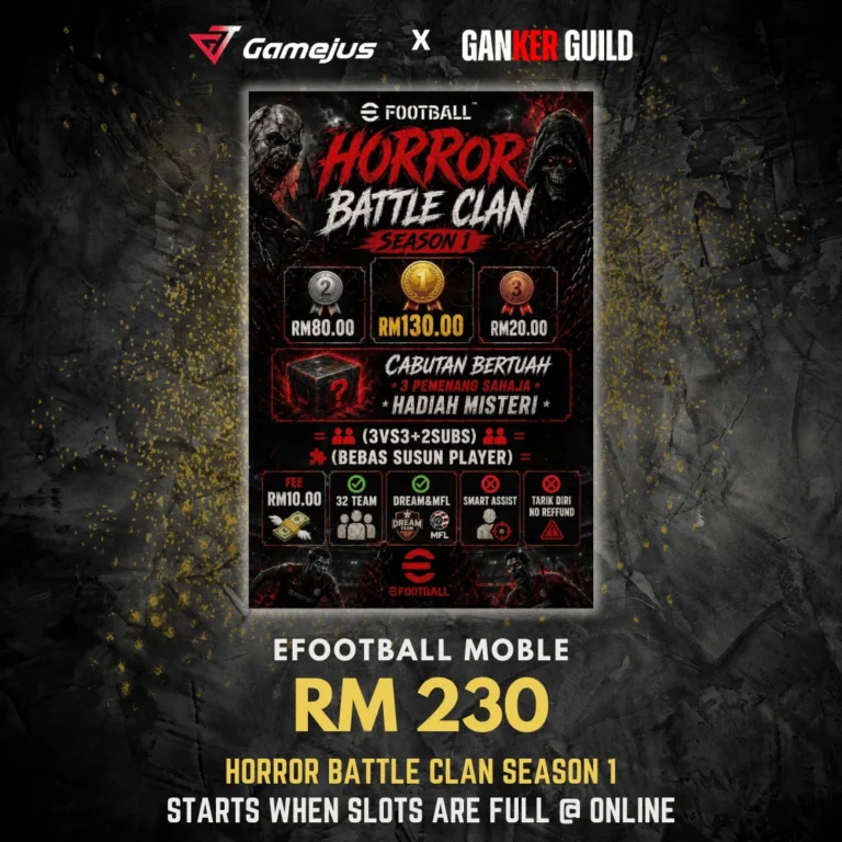 GAMEJUS X GANKER GUILD EFOOTBALL MOBILE RM 230 HORROR BATTLE CLAN SEASON 1 STARTS WHEN SLOTS ARE FULL @ ONLINE