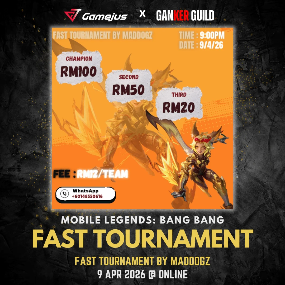 Fast Tournament by Maddogz Final Showdown 4 GAMEJUS X GANKER GUILD MOBILE LEGENDS BANG ANG FAST TOURNAMENT FAST TOURNAMENT BY MADDOGZ FINAL SHOWDOWN 4 9 APR 2026 @ ONLINE
