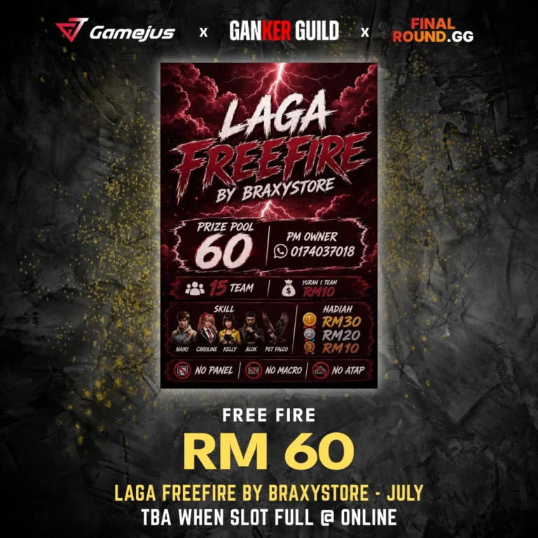 GAMEJUS X GANKER GUILD X FINAL ROUND.GG FREE FIRE RM 60 LAGA FREEFIRE BY BRAXYSTORE - JULY TBA WHEN SLOT FULL @ ONLINE