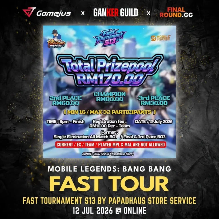 GAMEJUS X GANKER GUILD X FINAL ROUND.GG MOBILE LEGENDS BANG BANG FAST TOUR FAST TOURNAMENT S13 BY PAPADHAUS STORE SERVICE 12 JULY 2026 @ ONLINE