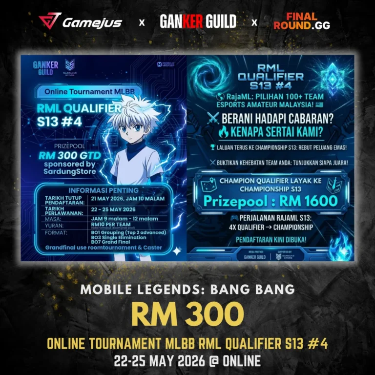 GAMEJUS X GANKER GUILD X FINAL ROUND.GG MOBILE LEGENDS BANG BANG RM 300 ONLINE TOURNAMENT MLBB RML QUALIFIER S13 #4 22-25 MAY 2026 @ ONLINE