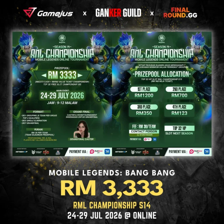 GAMEJUS X GANKER GUILD X FINAL ROUND.GG MOBILE LEGENDS BANG BANG RM 3,333 RML CHAMPIONSHIP S14 24-29 JUL 2026 @ ONLINE