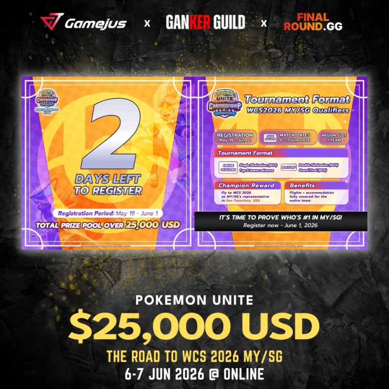 GAMEJUS X GANKER GUILD X FINAL ROUND.GG POKEMON UNITE RM 25 THE ROAD TO WCS 2026 MYSG 6-7 JUN 2026 @ ONLINE