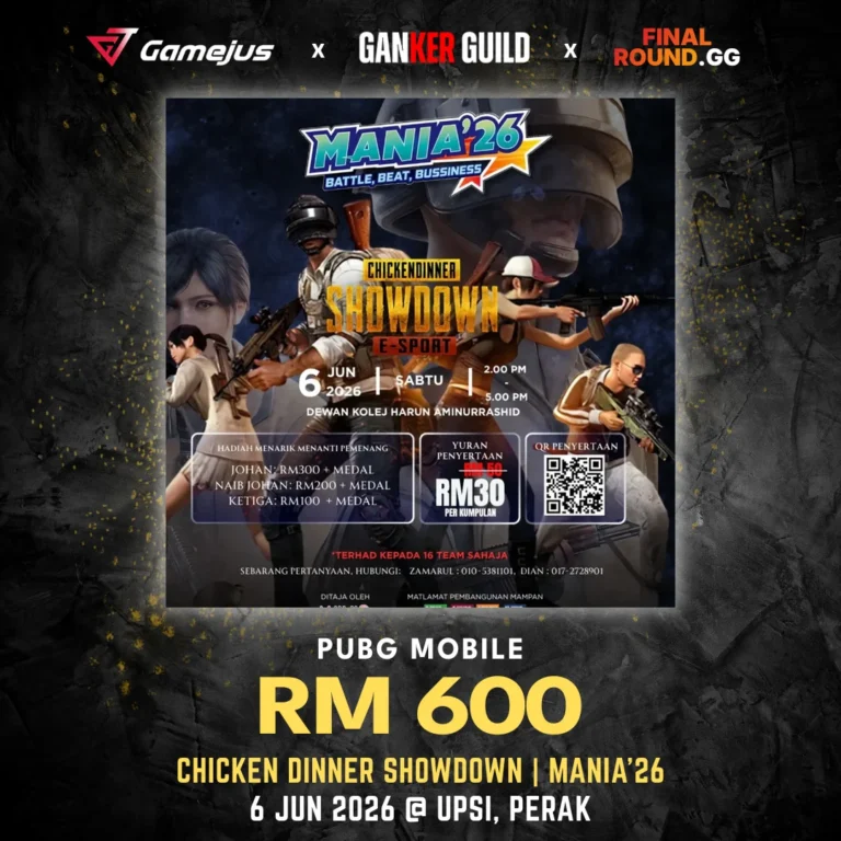 GAMEJUS X GANKER GUILD X FINAL ROUND.GG PUBG MOBILE RM 600 CHICKEN DINNER SHOWDOWN MANIA'26 6 JUN 2026 @ UPSI, PERAK