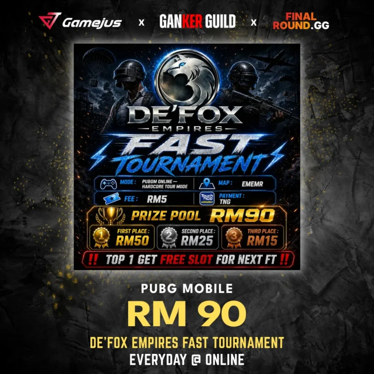 GAMEJUS X GANKER GUILD X FINAL ROUND.GG PUBG MOBILE RM 90 DE'FOX EMPIRES FAST TOURNAMENT EVERYDAY @ ONLINE
