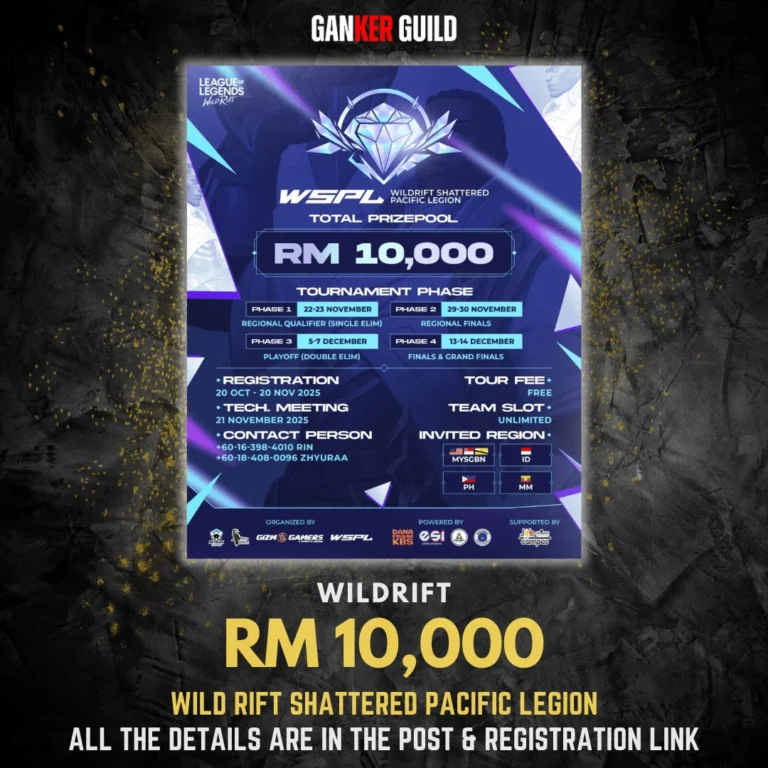 GANKER GUILD WILDRIFT RM 10,000 WILD RIFT SHATTERED PACIFIC LEGION ALL THE DETAILS ARE IN THE POST & REGISTRATION LINK