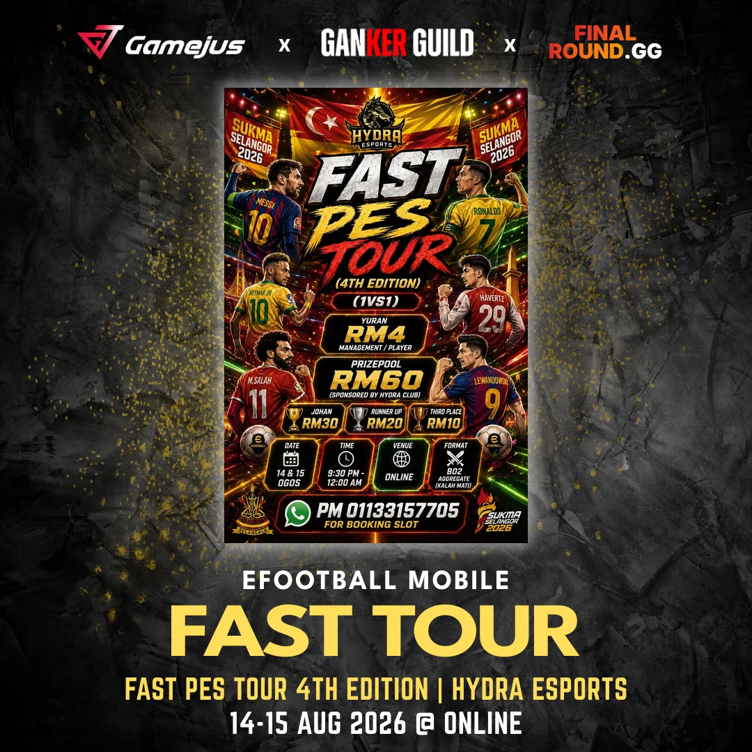GAMEJUS X GANKER GUILD X FINAL ROUND.GG EFOOTBALL MOBILE FAST TOUR FAST PES TOUR 4TH EDITION HYDRA ESPORTS 14-15 AUG 2026 @ ONLINE