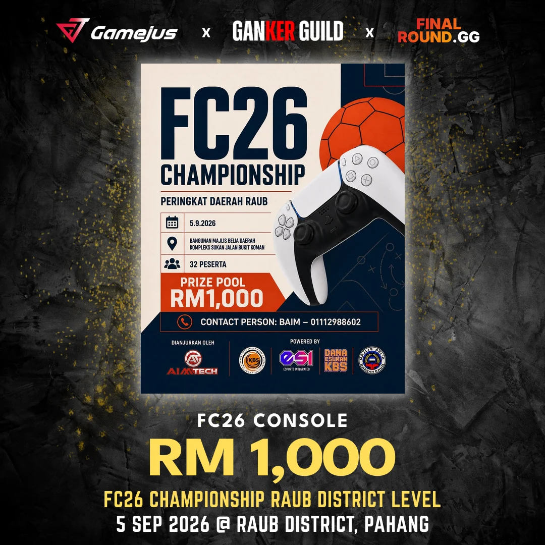 GAMEJUS X GANKER GUILD X FINAL ROUND.GG FC26 CONSOLE RM 1,000 FC26 CHAMPIONSHIP RAUB DISTRICT LEVEL 5 SEP 2026 @ RAUB DISTRICT, PAHANG