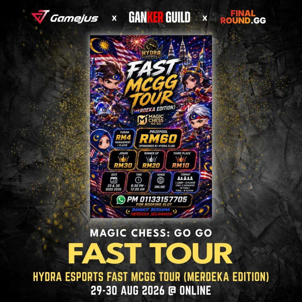 GAMEJUS X GANKER GUILD X FINAL ROUND.GG MAGIC CHESS GO GO FAST TOUR HYDRA ESPORTS FAST MCGG TOUR (MERDEKA EDITION) 29-30 AUG 2026 @ ONLINE