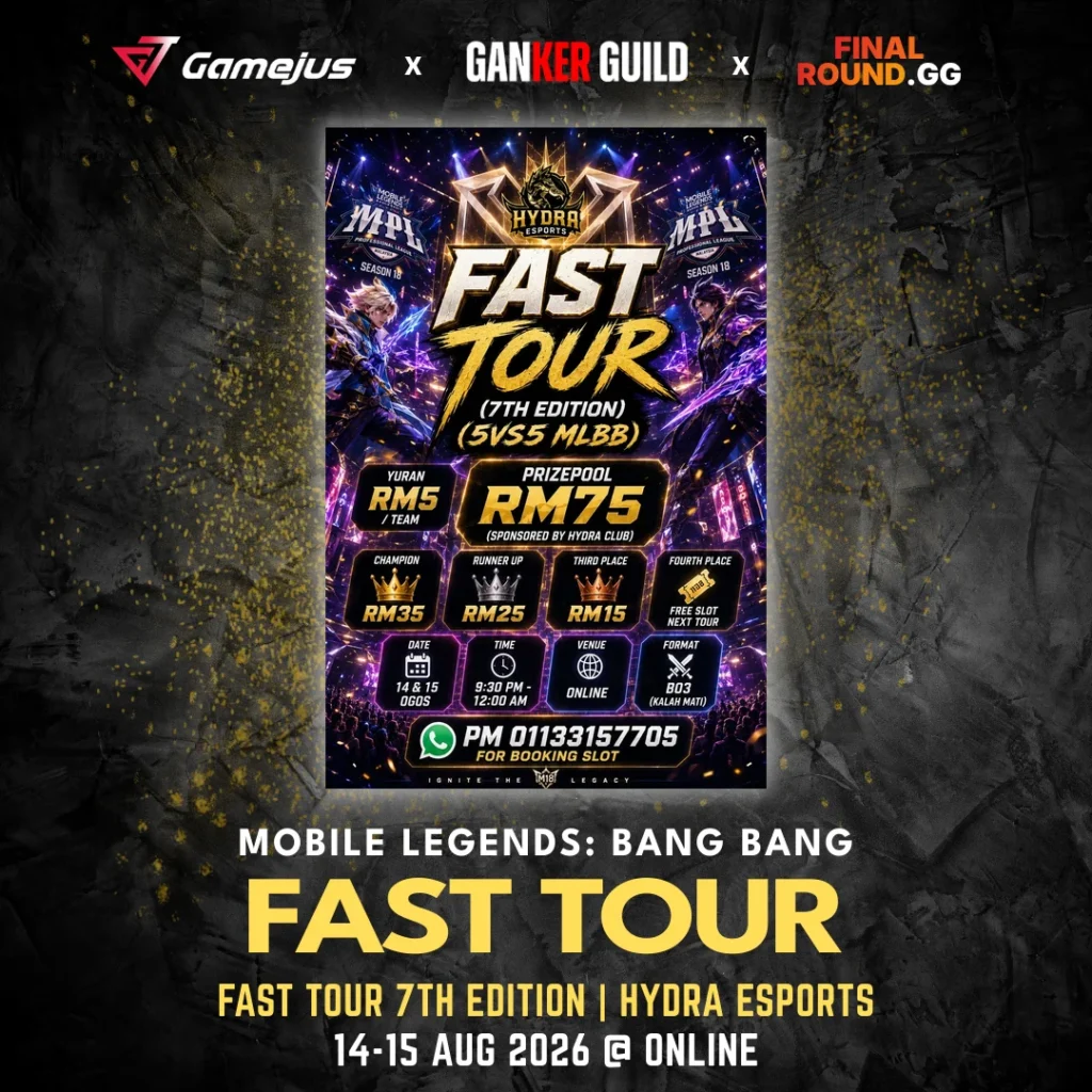 GAMEJUS X GANKER GUILD X FINAL ROUND.GG MOBILE LEGENDS BANG BANG FAST TOUR FAST TOUR 7TH EDITION HYDRA ESPORTS 14-15 AUG 2026 @ ONLINE