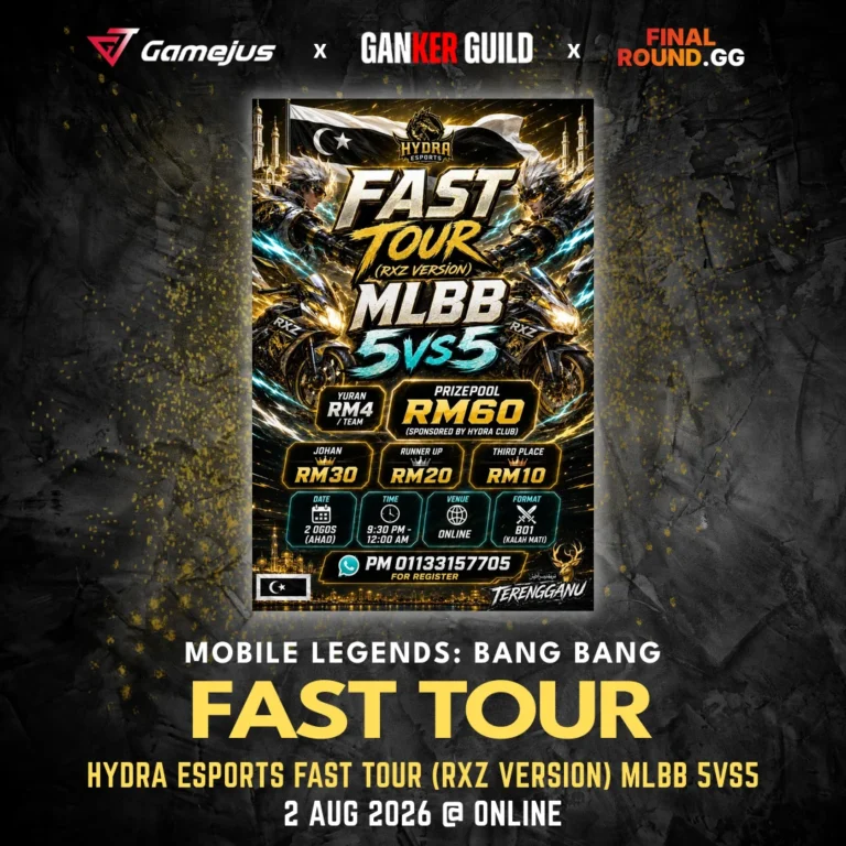 HYDRA ESPORTS FAST TOUR (RXZ VERSION) MLBB 5VS5 GAMEJUS X GANKER GUILD X FINAL ROUND.GG MOBILE LEGENDS BANG BANG FAST TOUR HYDRA ESPORTS FAST TOUR (RXZ VERSION) MLBB 5VS5 2 AUG 2026 @ ONLINE