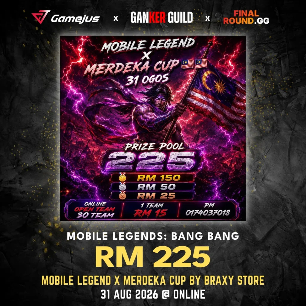 GAMEJUS X GANKER GUILD X FINAL ROUND.GG MOBILE LEGENDS BANG BANG RM 225 MOBILE LEGEND X MERDEKA CUP BY BRAXY STORE 31 AUG 2026 @ ONLINE