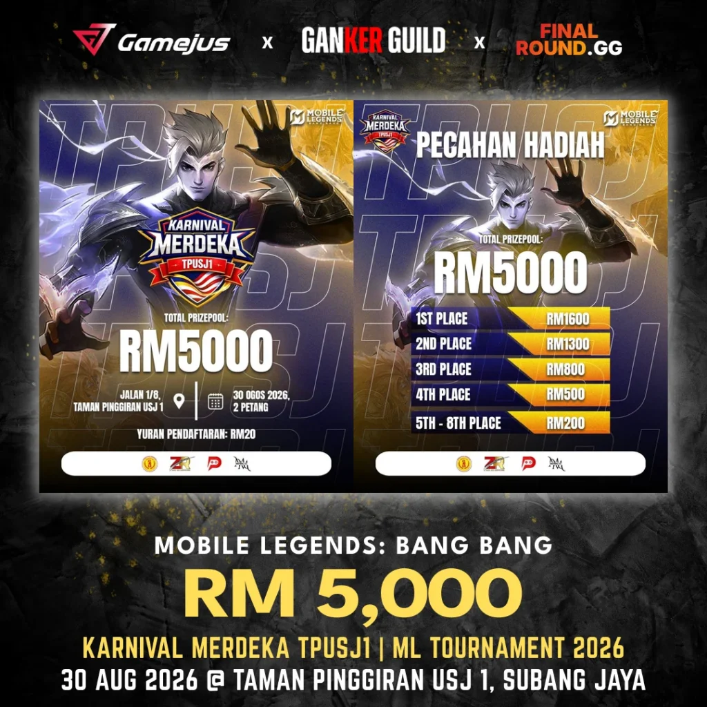 GAMEJUS X GANKER GUILD X FINAL ROUND.GG MOBILE LEGENDS BANG BANG RM 5,000 KARNIVAL MERDEKA TPUSJ1 ML TOURNAMENT 2026 30 AUG 2026 @ TAMAN PINGGIRAN USJ 1, SUBANG JAYA