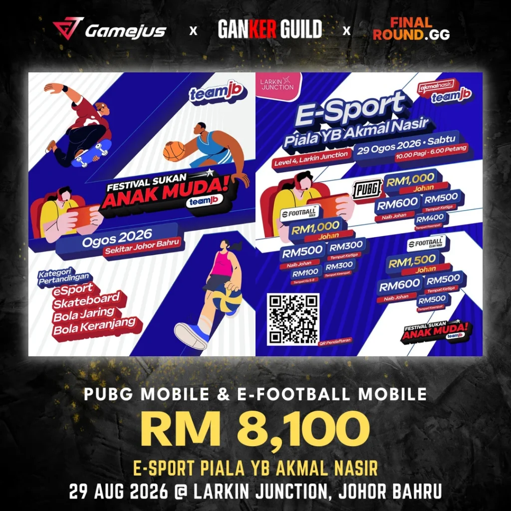 GAMEJUS X GANKER GUILD X FINAL ROUND.GG PUBG MOBILE & E-FOOTBALL MOBILE RM 8,100 E-SPORT PIALA YB AKMAL NASIR 29 AUG 2026 @ LARKIN JUNCTION, JOHOR BAHRU