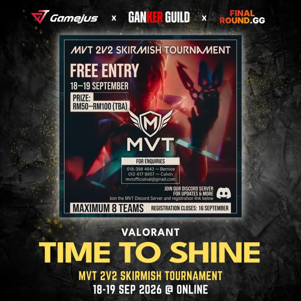 GAMEJUS X GANKER GUILD X FINAL ROUND.GG VALORANT TIME TO SHINE MVT 2V2 SKIRMISH TOURNAMENT 18-19 SEP 2026 @ ONLINE