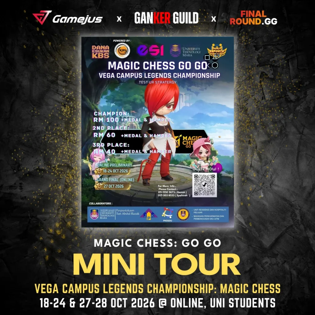 GAMEJUS X GANKER GUILD X FINAL ROUND.GG MAGIC CHESS GO GO MINI TOUR VEGA CAMPUS LEGENDS CHAMPIONSHIP MAGIC CHESS 18-24 & 27-28 OCT 2026 @ ONLINE, UNI STUDENTS