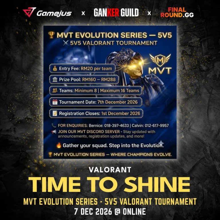 GAMEJUS X GANKER GUILD X FINAL ROUND.GG VALORANT TIME TO SHINE MVT EVOLUTION SERIES - 5V5 VALORANT TOURNAMENT 7 DEC 2026 @ ONLINE