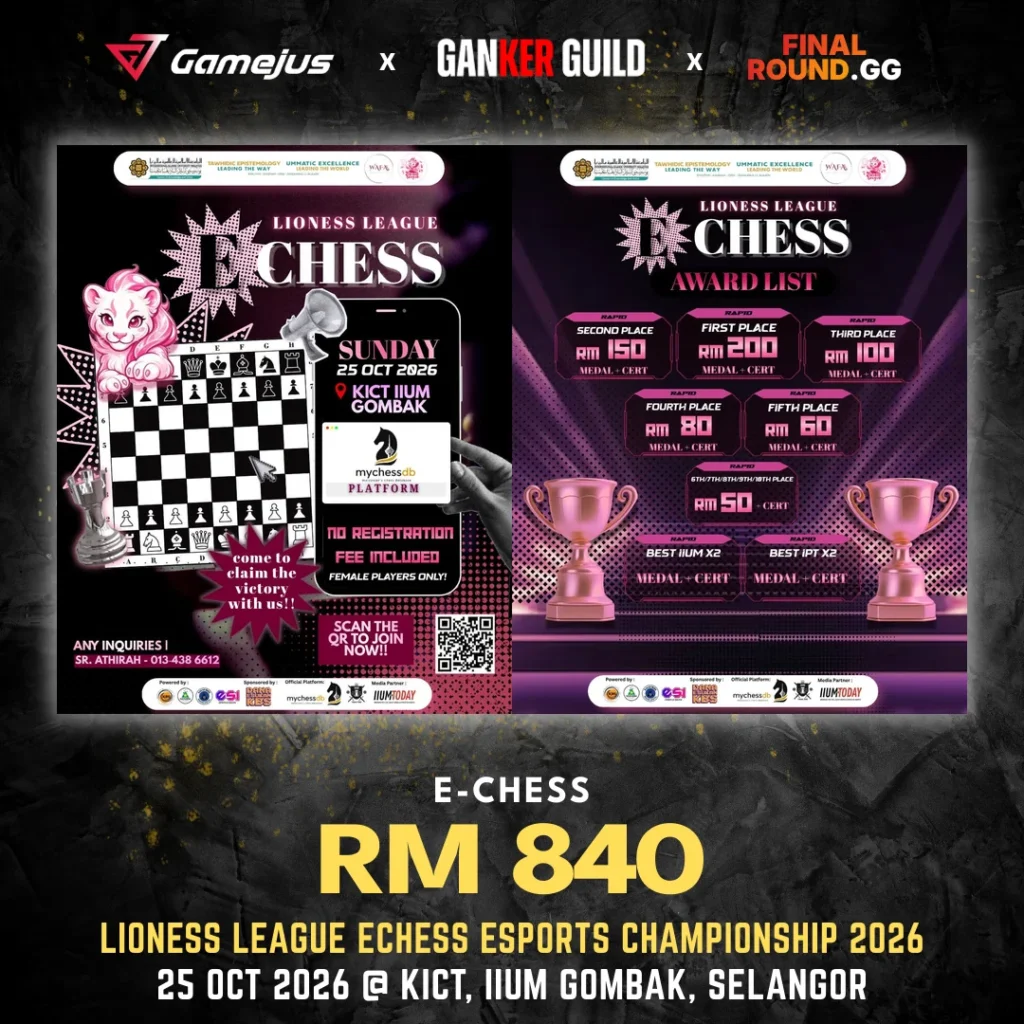GAMEJUS X GANKER GUILD X FINAL ROUND.GG E-CHESS RM 840 LIONESS LEAGUE ECHESS ESPORTS CHAMPIONSHIP 2026 25 OCT 2026 @ KICT, IIUM GOMBAK, SELANGOR