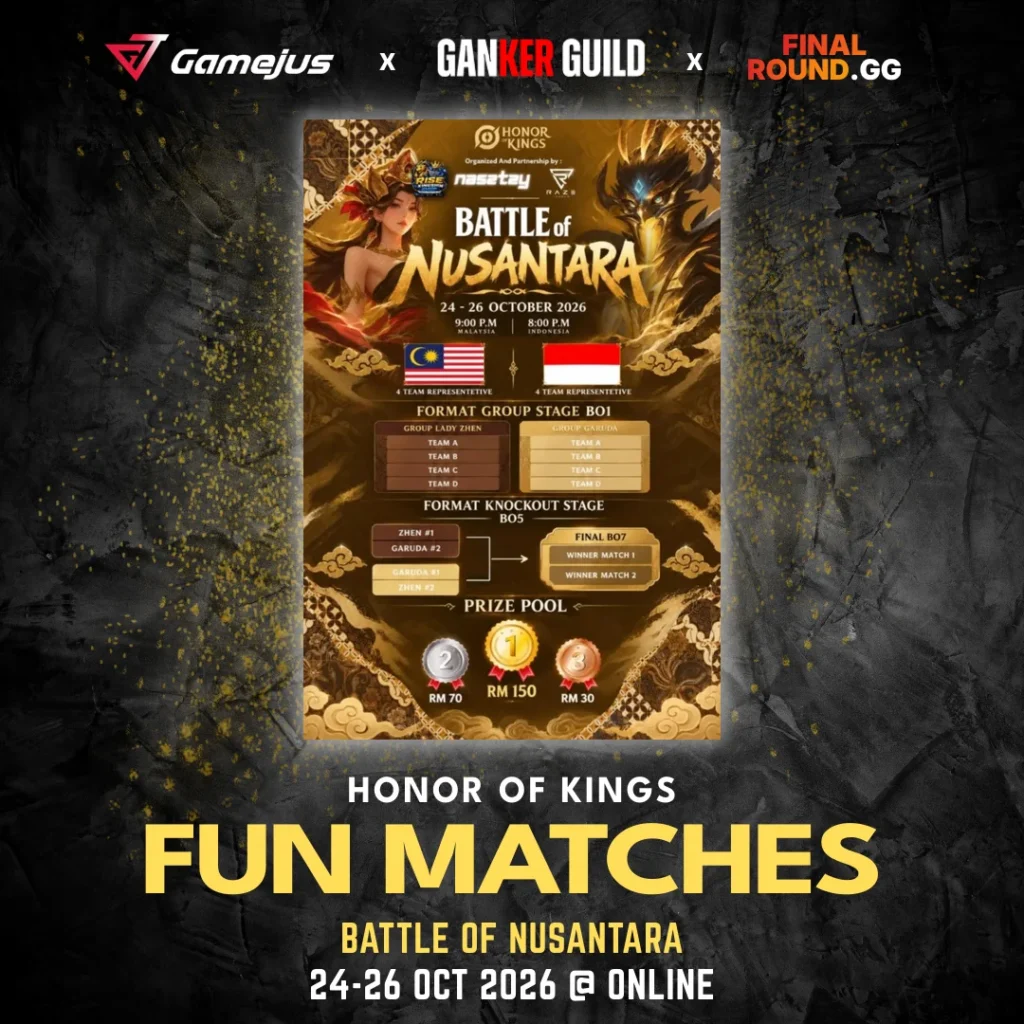 GAMEJUS X GANKER GUILD X FINAL ROUND.GG HONOR OF KINGS FUN MATCHES BATTLE OF NUSANTARA 24-26 OCT 2026 @ ONLINE
