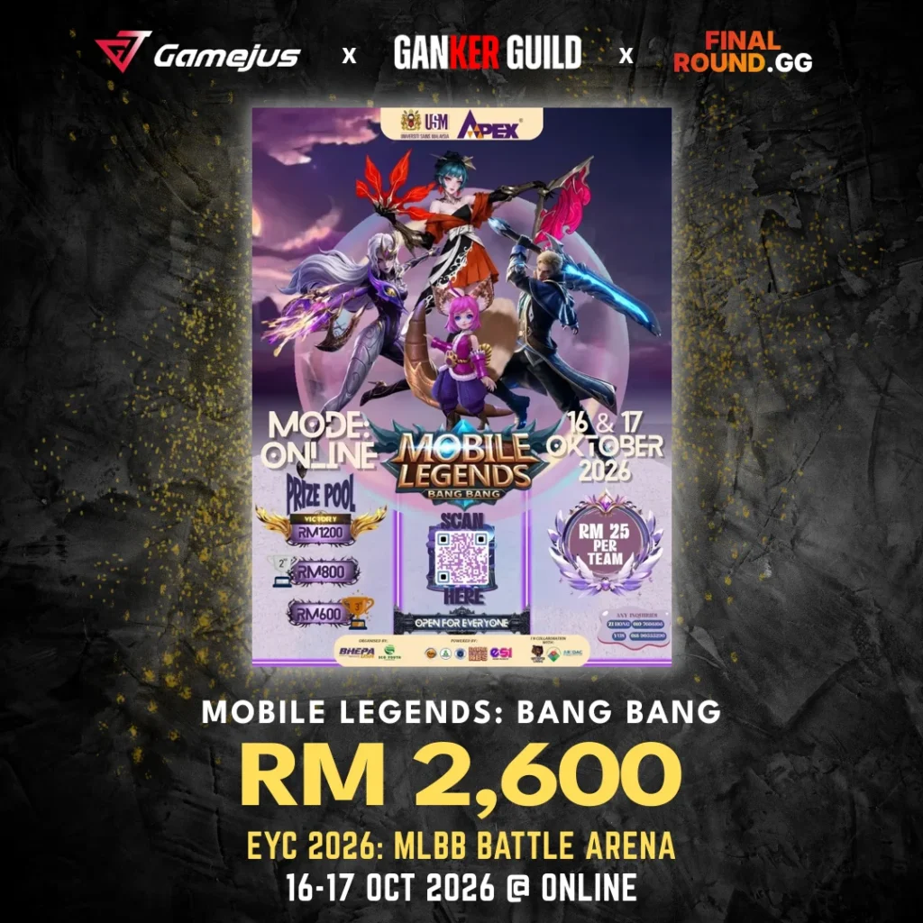 GAMEJUS X GANKER GUILD X FINAL ROUND.GG MOBILE LEGENDS BANG BANG RM 2,600 EYC 2026 MLBB BATTLE ARENA 16-17 OCT 2026 @ ONLINE